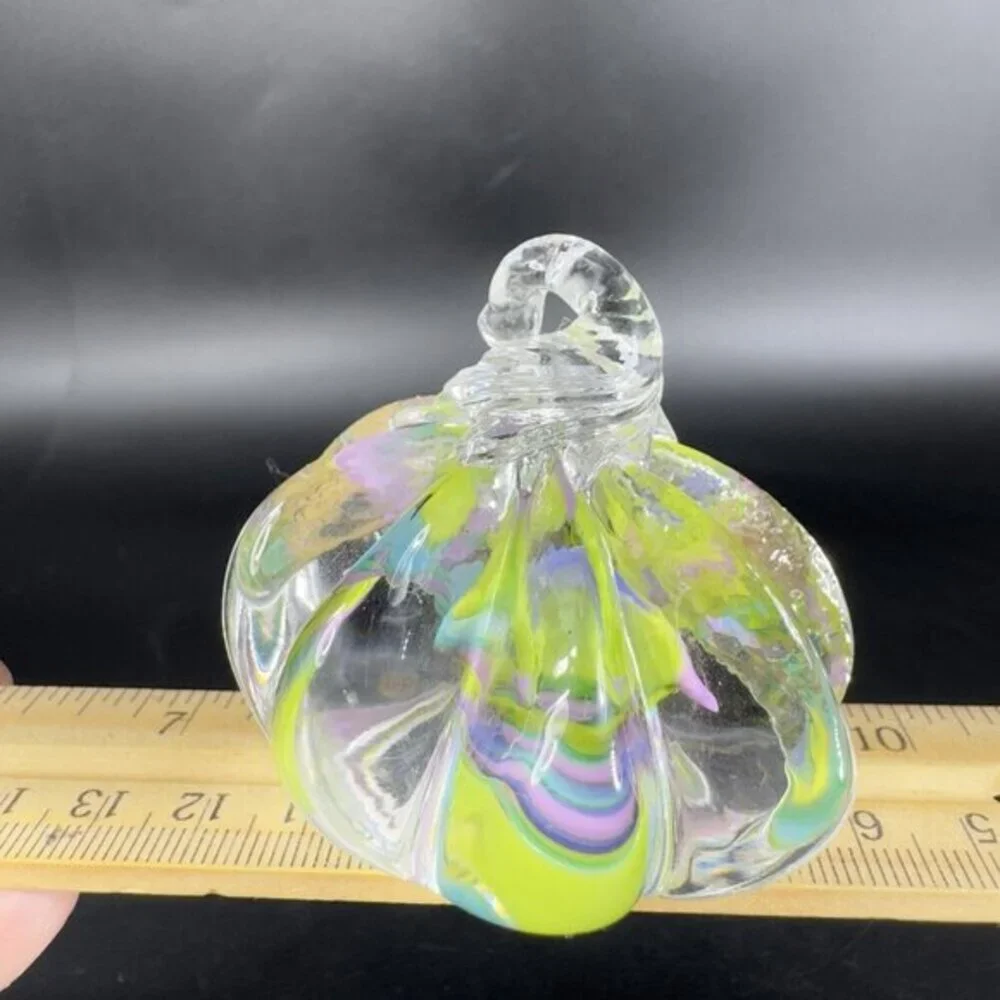 Hand Blown Glass Peter Patterson Art Paperweight Swirl Pumpkin USA Small‎ Decor